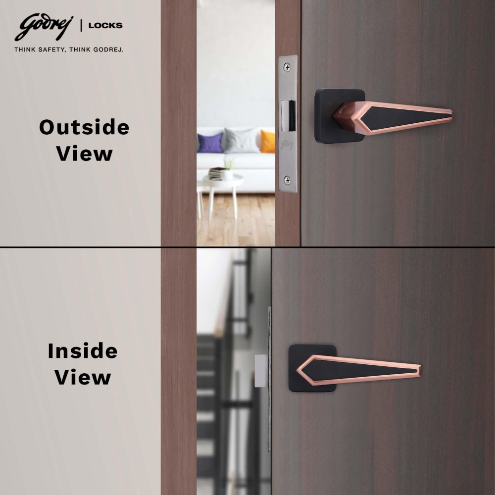 Godrej Mortise Door Handle | Handle for Internal Doors, Bathroom Doors | NEH 22 | Retractable Baby Latch | Matte Black Rose Finish | Keyless Mechanism for Privacy | 5 Years Warranty