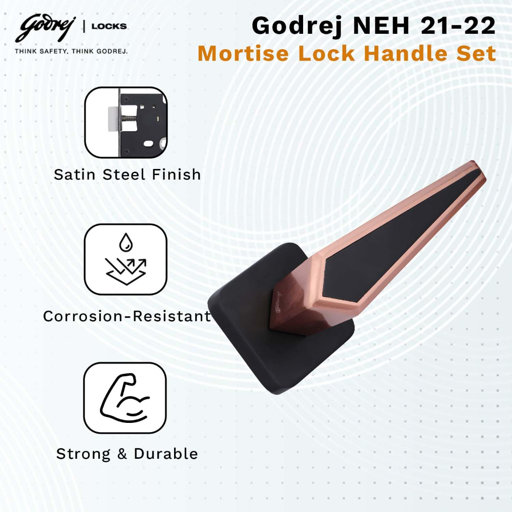 Godrej Mortise Door Handle | Handle for Internal Doors, Bathroom Doors | NEH 22 | Retractable Baby Latch | Matte Black Rose Finish | Keyless Mechanism for Privacy | 5 Years Warranty