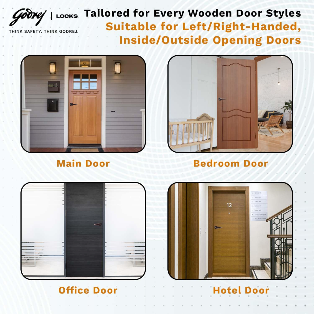 Godrej Mortise Door Handle | Handle for Internal Doors, Bathroom Doors | NEH 22 | Retractable Baby Latch | Matte Black Rose Finish | Keyless Mechanism for Privacy | 5 Years Warranty