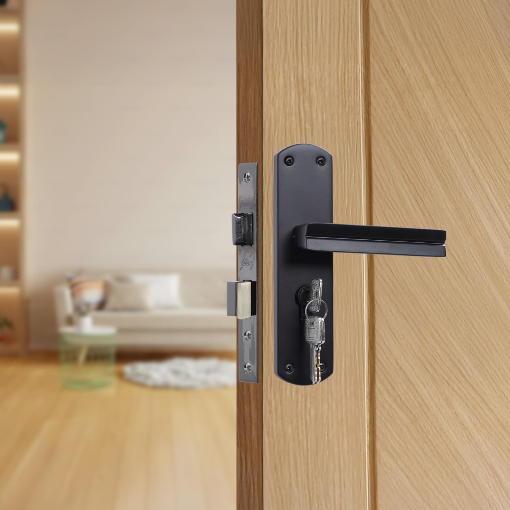 Godrej Mortise Lock I EuroProfile 60mm Cylinder | EM05 | Double Throw Deadbolt | Common Keys | Reversible Latch | Matte Black Finish | Anti-Corrosion Brass Body | 5 Year Warranty
