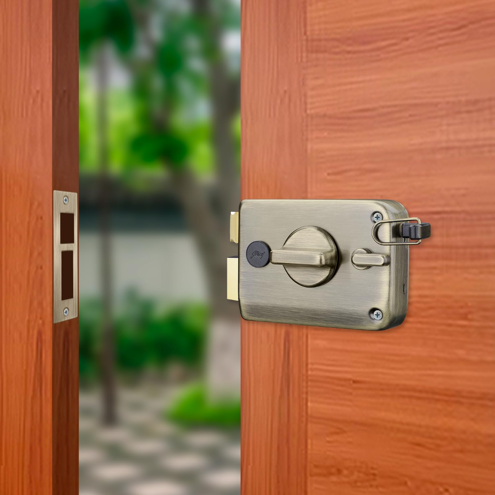 Godrej Rim Lock I Twinbolt Ultra XL plus I 1CK Latchbolt I For Outside Opening Door l LeftorRight Handed Doors I 4 Keys I 5-Year Warranty I Automatic Locking l Antique Copper Finish