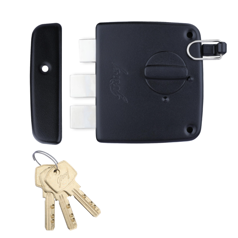 Godrej Tribolt Compact 1CK LB | For InsideorOutside Opening Wooden Doors | 60mm Backset | Reversible Latch | 3 Keys | Puller Ring Anti-Lockout | Textured Black Finish | 5 Year Warranty