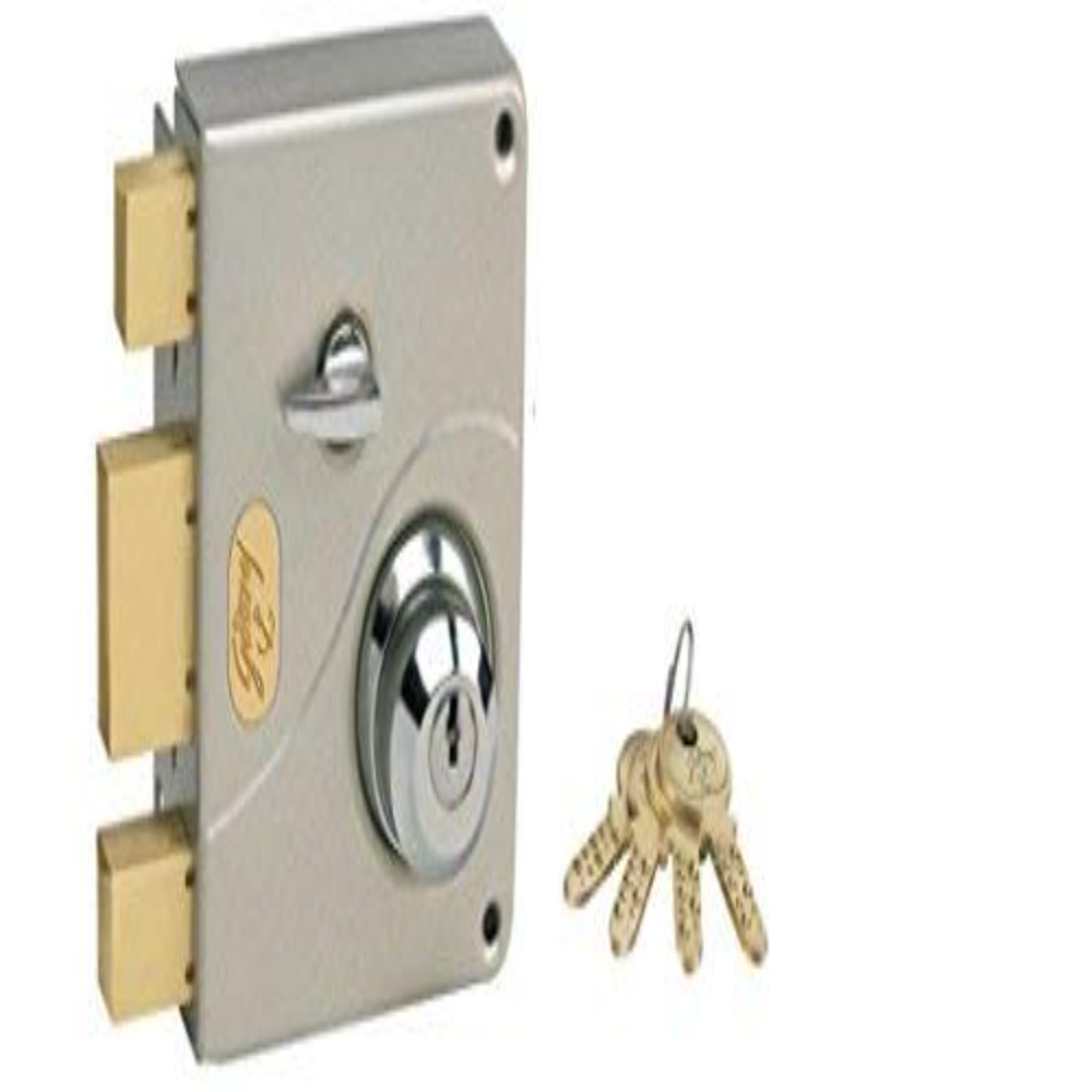 Godrej Rim Lock I Ultra Tribolt I 2C Deadbolt I For Inside Opening Wooden Door | Left or Right Handed Doors I 4 Keys I 15-Year Warranty I Manual Locking I Satin Nickel Finish