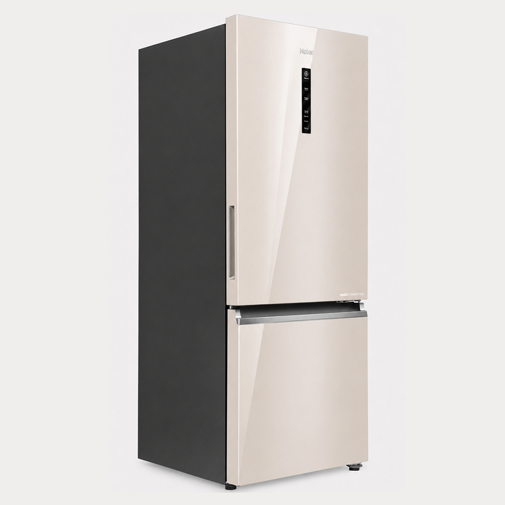 Haier 355L  2 Star  Beige Glass Bottom Mount Refrigerator