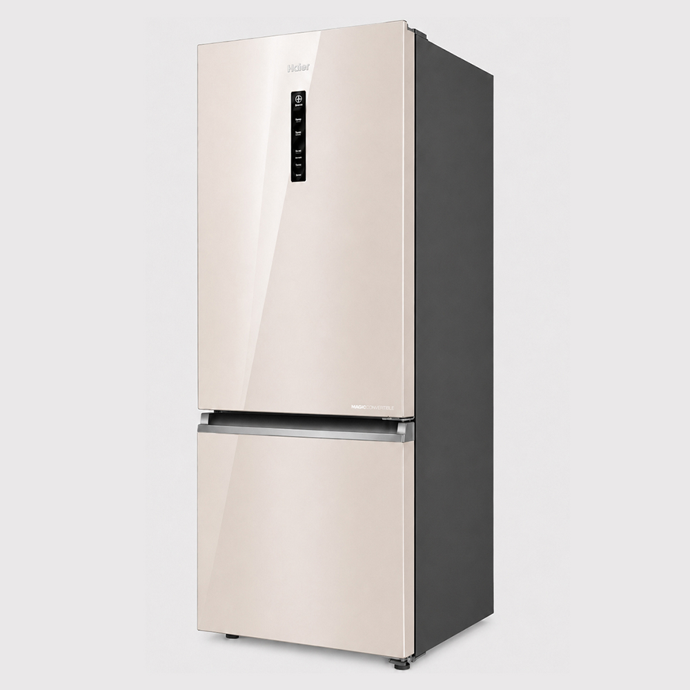 Haier 355L  2 Star  Beige Glass Bottom Mount Refrigerator