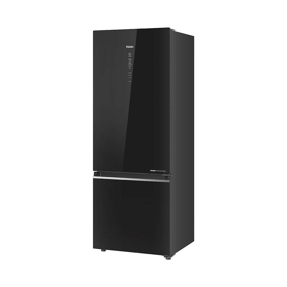 Haier 445L 2 Star   Black Glass Bottom Mount Ref