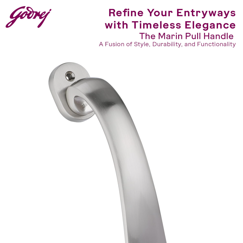 Godrej Door Handle | Marin Mini Pull Handle I 8 Inch Door Handle | Satin Steel Finish | Ergonomic Grip | Suitable for Main Door, Safety Door and Internal Door I 5 Years Warranty | 4925