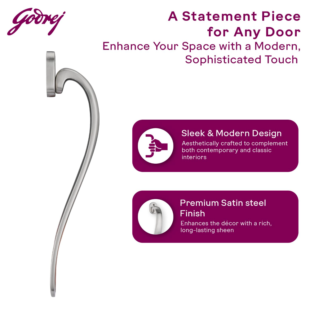 Godrej Door Handle | Marin Mini Pull Handle I 8 Inch Door Handle | Satin Steel Finish | Ergonomic Grip | Suitable for Main Door, Safety Door and Internal Door I 5 Years Warranty | 4925
