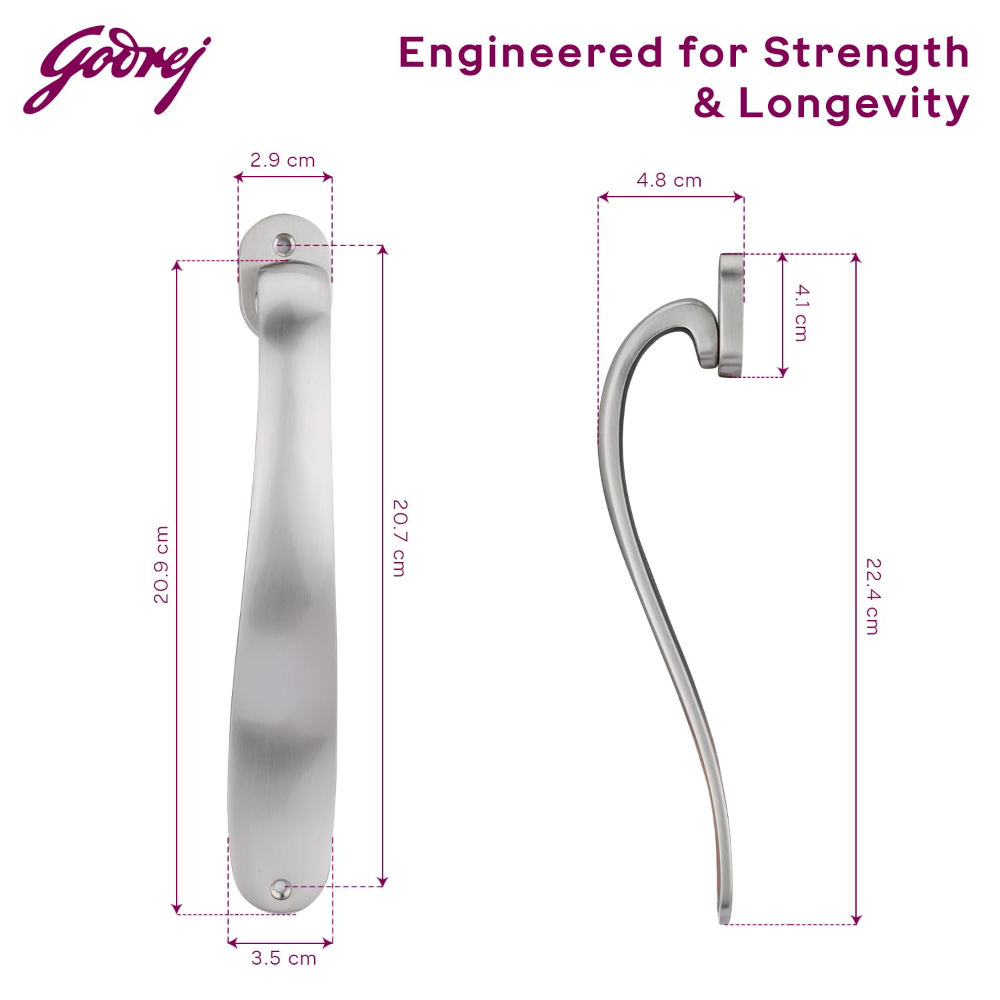 Godrej Door Handle | Marin Mini Pull Handle I 8 Inch Door Handle | Satin Steel Finish | Ergonomic Grip | Suitable for Main Door, Safety Door and Internal Door I 5 Years Warranty | 4925