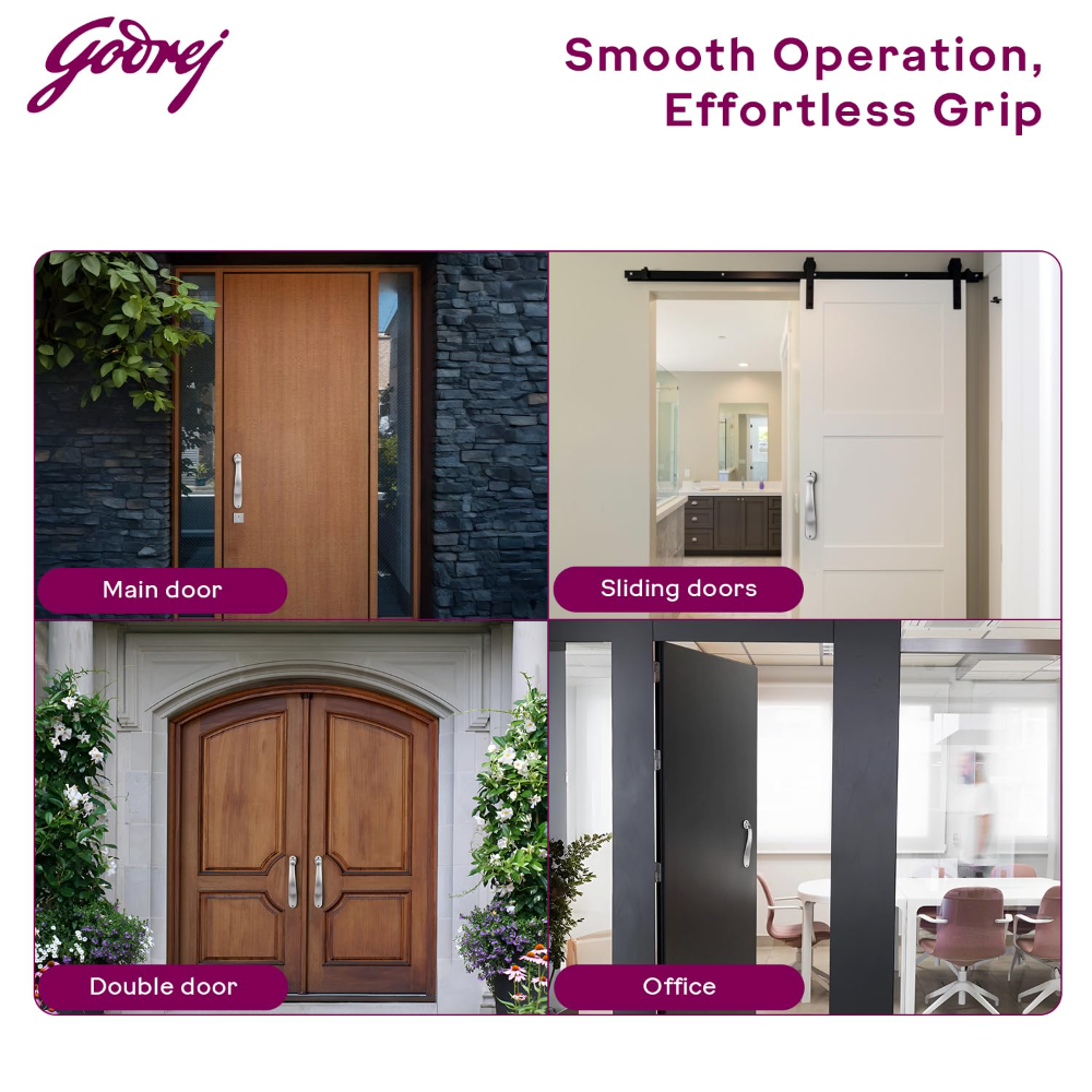 Godrej Door Handle | Marin Mini Pull Handle I 8 Inch Door Handle | Satin Steel Finish | Ergonomic Grip | Suitable for Main Door, Safety Door and Internal Door I 5 Years Warranty | 4925