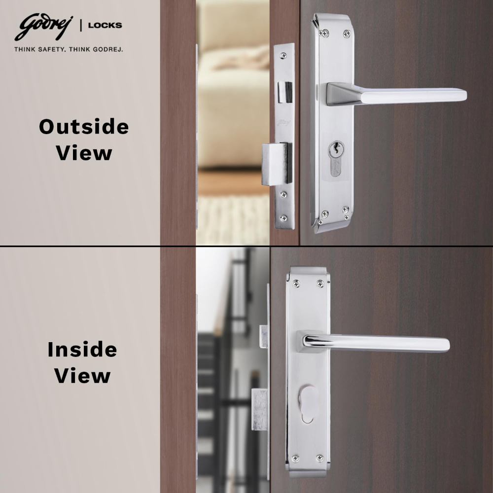Godrej Mortise Door Lock Handle Set | 200mm NEH  07 1CK Europrofile | 5 Pin Brass Tumbler Mechanism 60mm | Suitable for Left and Right Handed Doors (Satin Steel Finish) | 6757