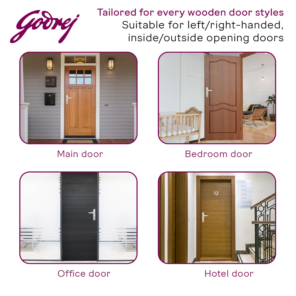 Godrej Mortise Lock | Handle Lock Set for Main and Internal Door of Home and Offices | NEH 22 | Satin Steel Finish|10 inch Lockbody | 60 mm Cylinder Key from Outside knob from Inside with 3 Keys | 5 Years Warranty | 3573