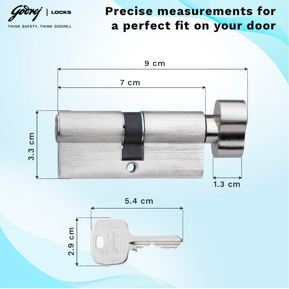 Godrej Cylinder | Eco Pin Cylinder | 1CK 70mm | Satin Steel Finish | Door Thickness Upto 50mm | 3 Keys| 4601