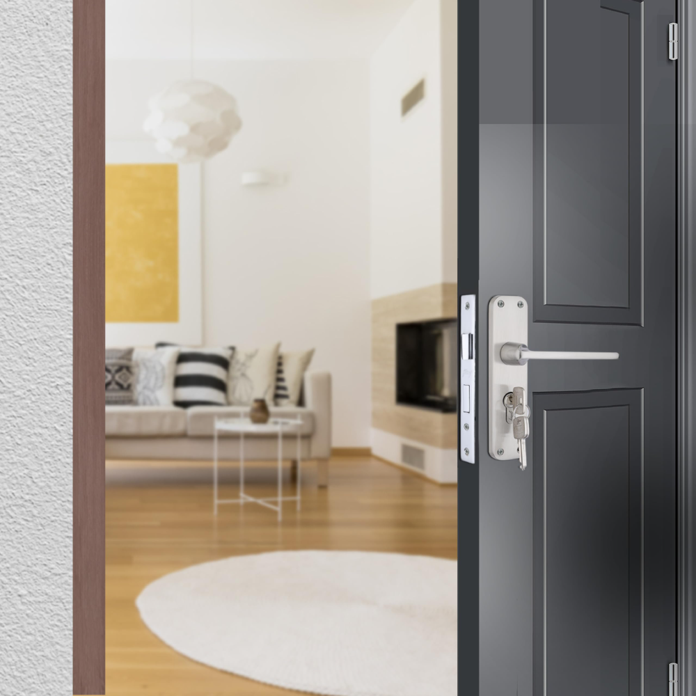 Godrej Mortise Lock | BM 10 Handle Lock Set| 200 mm Lockbody | Europrofile Cylinder 60mm Knob from Inside | for Home and Office | Satin Steel Finish | 3 Keys | Double Throw Deadbolt | 5 Year Warranty | 5532