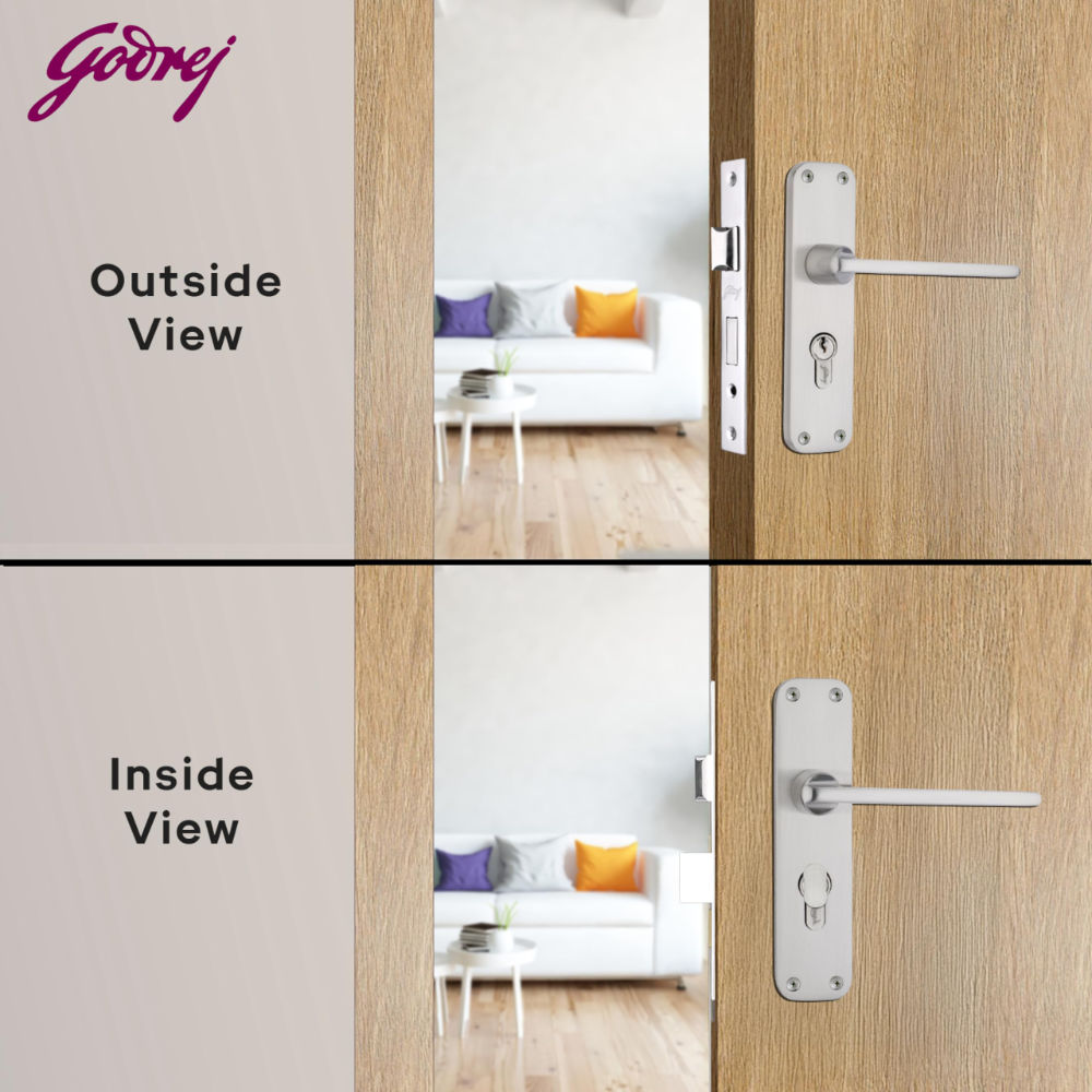 Godrej Mortise Lock | BM 10 Handle Lock Set| 200 mm Lockbody | Europrofile Cylinder 60mm Knob from Inside | for Home and Office | Satin Steel Finish | 3 Keys | Double Throw Deadbolt | 5 Year Warranty | 5532