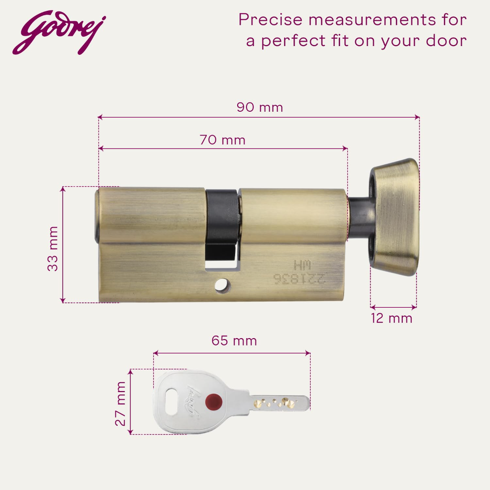Godrej Cylinder | Europrofile Ulturo XL Plus  | 1CK 70mm | Antique Brass Finish | Door Thickness Upto 50mm | 4 Keys| 4237