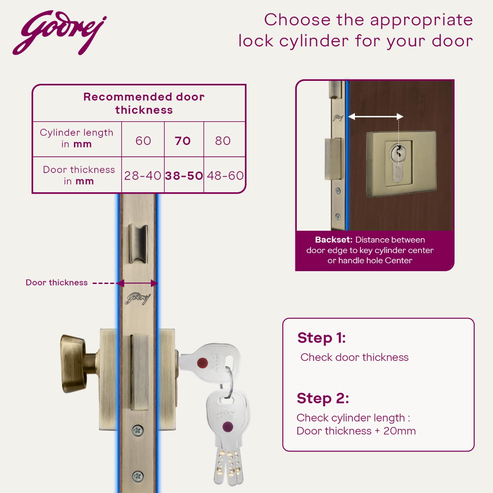 Godrej Cylinder | Europrofile Ulturo XL Plus  | 1CK 70mm | Antique Brass Finish | Door Thickness Upto 50mm | 4 Keys| 4237