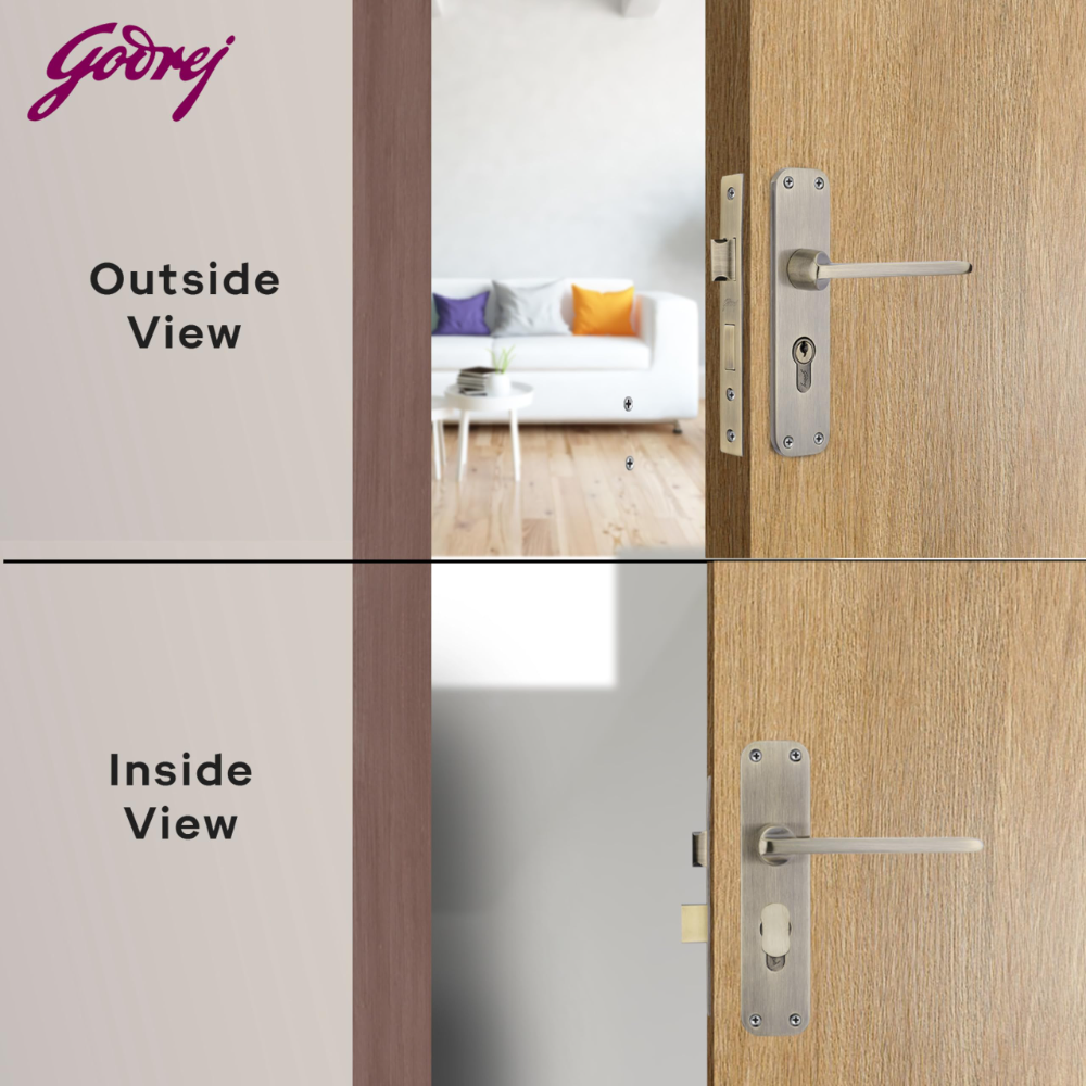 Godrej Mortise Lock | BM 10 Handle Lock Set | 200 mm Lockbody | Europrofile Cylinder 60mm Knob from Inside | for Home and Office | Antique Brass Finish | 3Keys | Double Throw Deadbolt | 5year Warranty | 5536