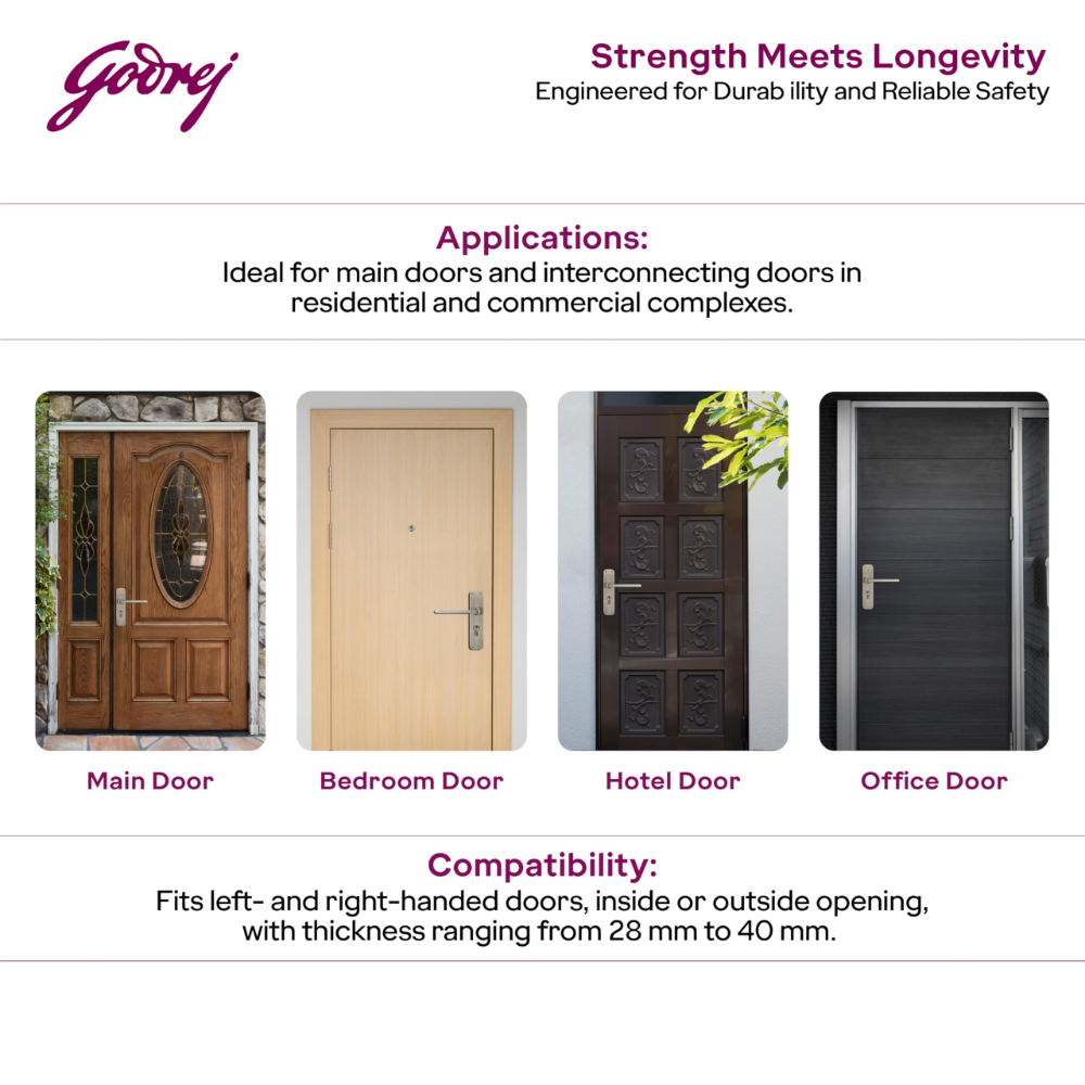 Godrej Mortise Lock | BM 10 Handle Lock Set | 200 mm Lockbody | Europrofile Cylinder 60mm Knob from Inside | for Home and Office | Antique Brass Finish | 3Keys | Double Throw Deadbolt | 5year Warranty | 5536
