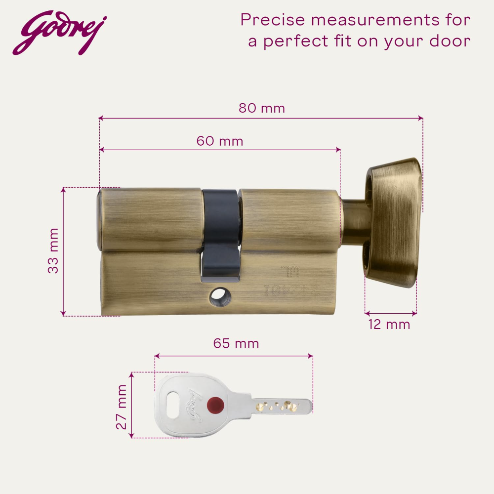 Godrej Cylinder | Europrofile Ulturo XL Plus  | 1CK 60mm | Antique Brass Finish | Door Thickness Upto 40mm | 4 Keys| 4235
