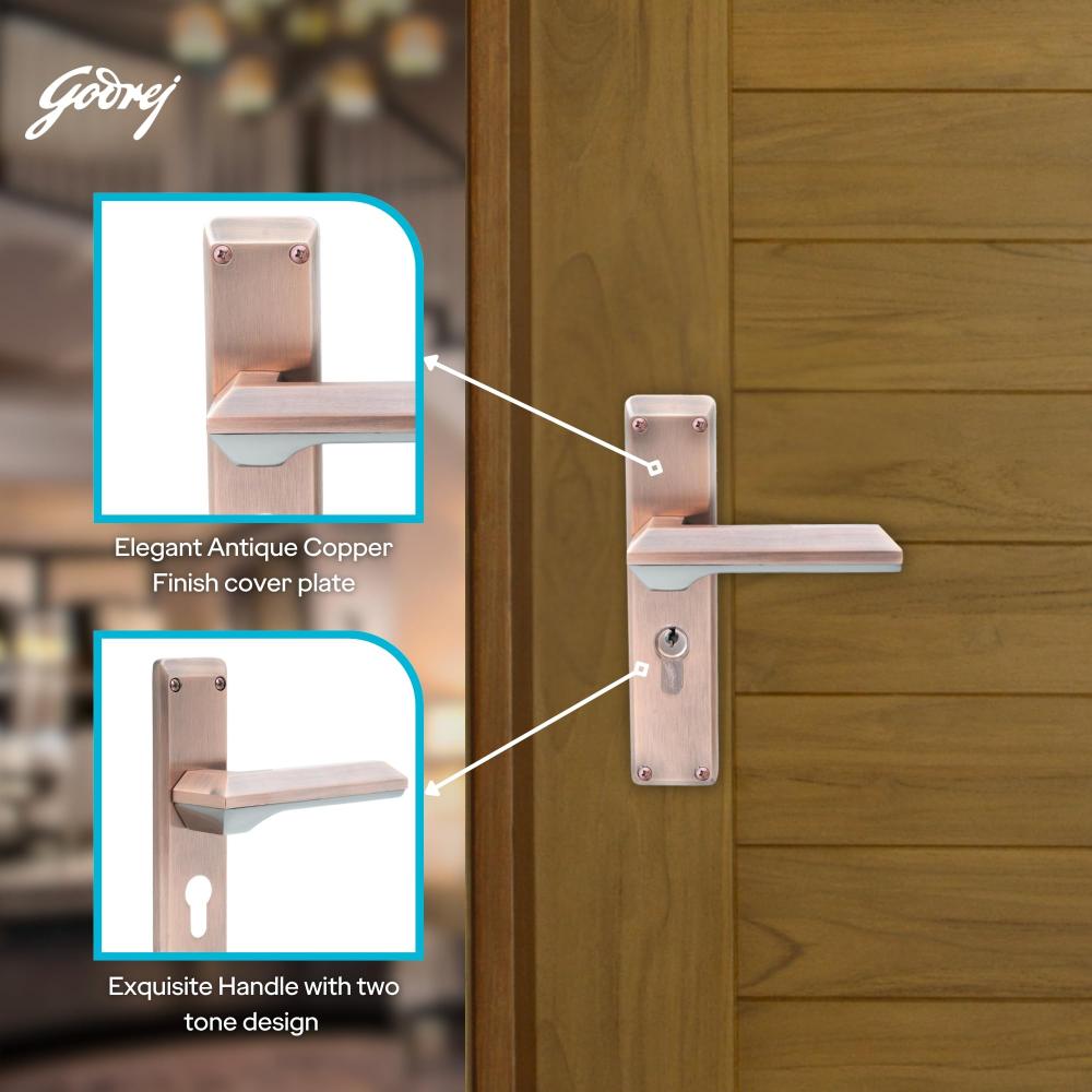 Godrej Mortise Lock | 200mm Plate | 5inch Handle | NEH 23 | Double Throw Deadbolt | 3 Keys | Reversible Left or Right Handed | Door Lock for Home, Main Door | Black Antique Copper Finish | 5 Yr Warranty | 8950