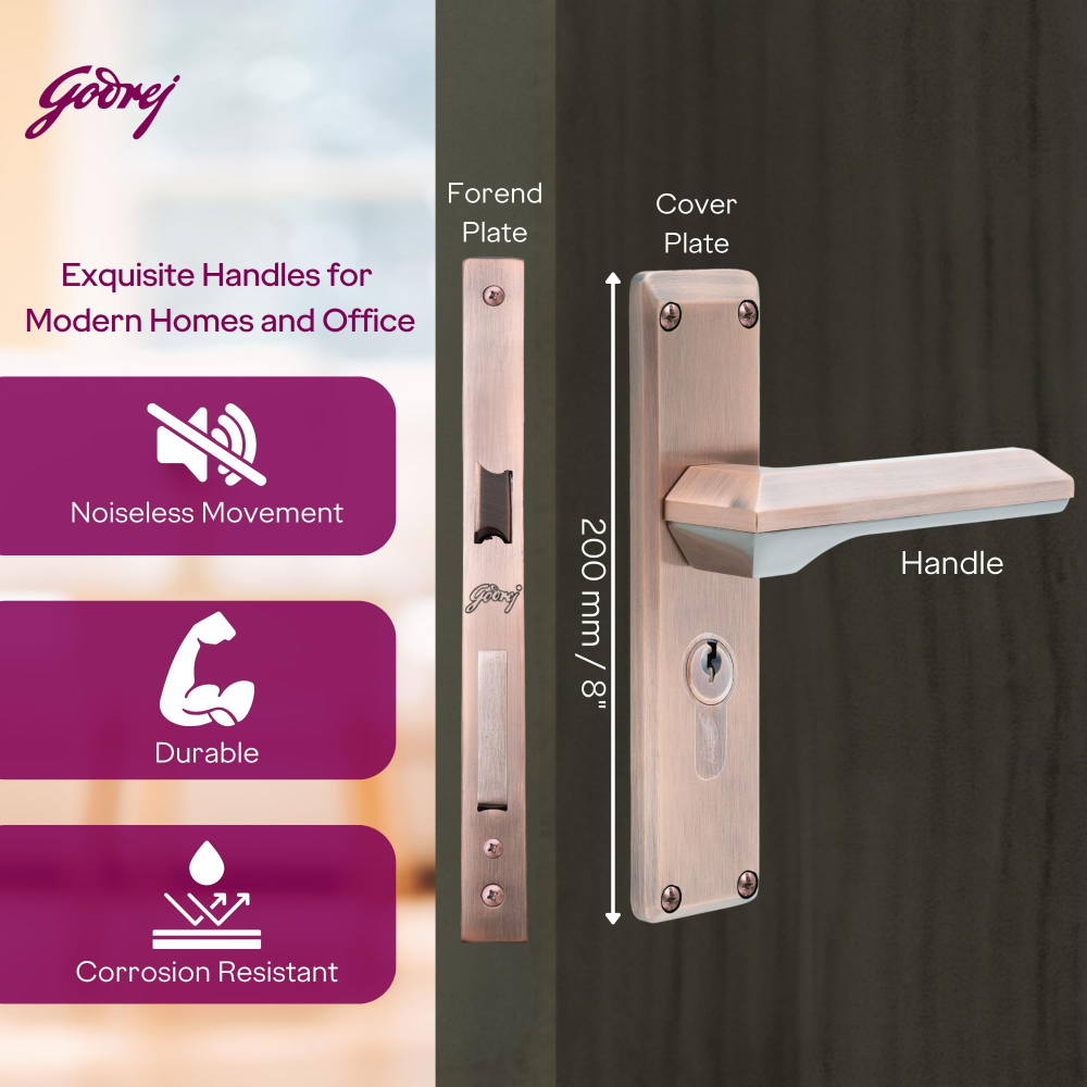 Godrej Mortise Lock | 200mm Plate | 5inch Handle | NEH 23 | Double Throw Deadbolt | 3 Keys | Reversible Left or Right Handed | Door Lock for Home, Main Door | Black Antique Copper Finish | 5 Yr Warranty | 8950