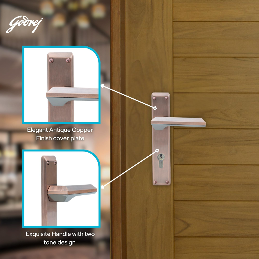 Godrej Mortise Lock | 240mm Plate | 5inch Handle | NEH 23 | Double Throw Deadbolt | 3 Keys | Reversible Left or Right Handed | Door Lock for Home, Main Door | Black Antique Copper Finish | 5 Yr Warranty | 8948