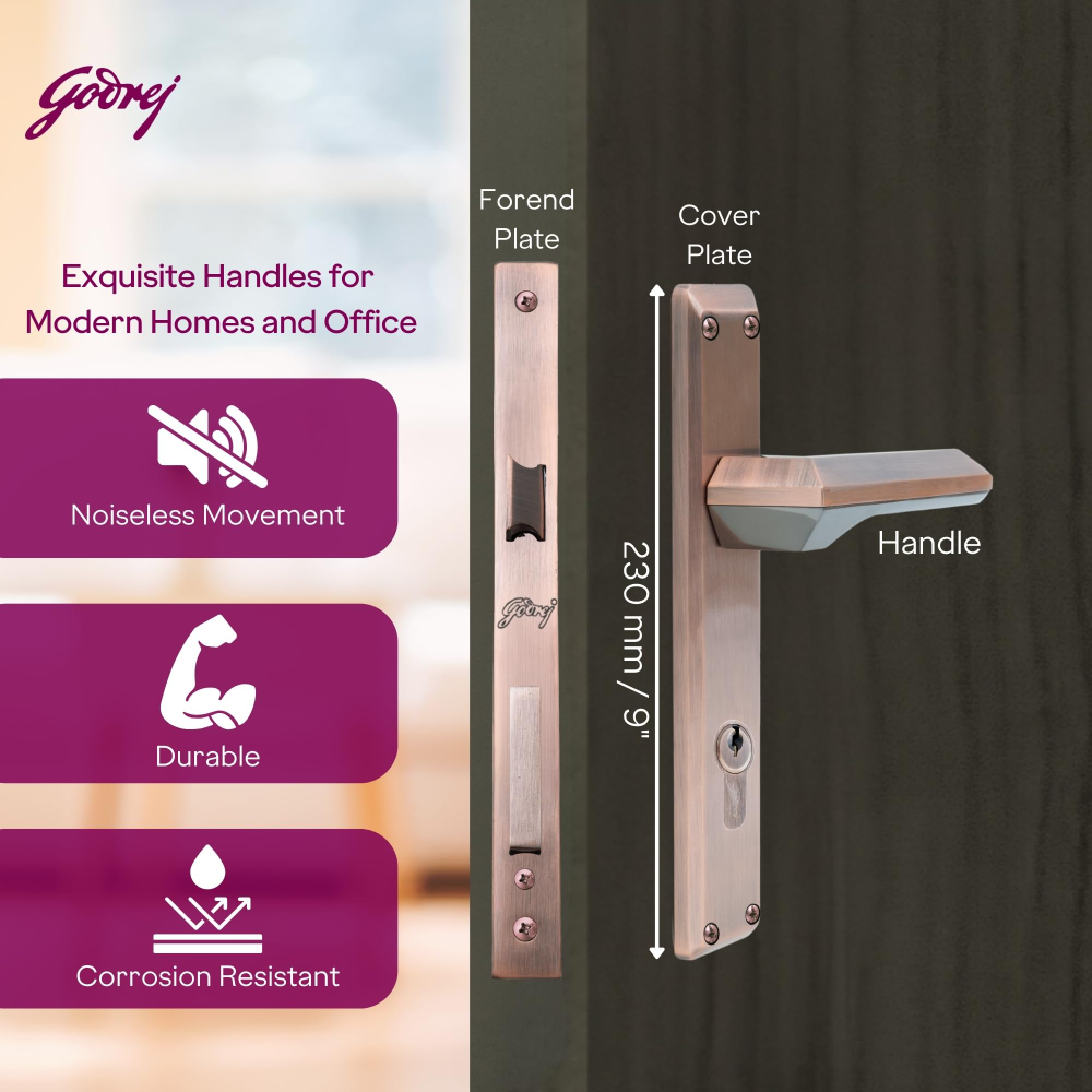 Godrej Mortise Lock | 240mm Plate | 5inch Handle | NEH 23 | Double Throw Deadbolt | 3 Keys | Reversible Left or Right Handed | Door Lock for Home, Main Door | Black Antique Copper Finish | 5 Yr Warranty | 8948