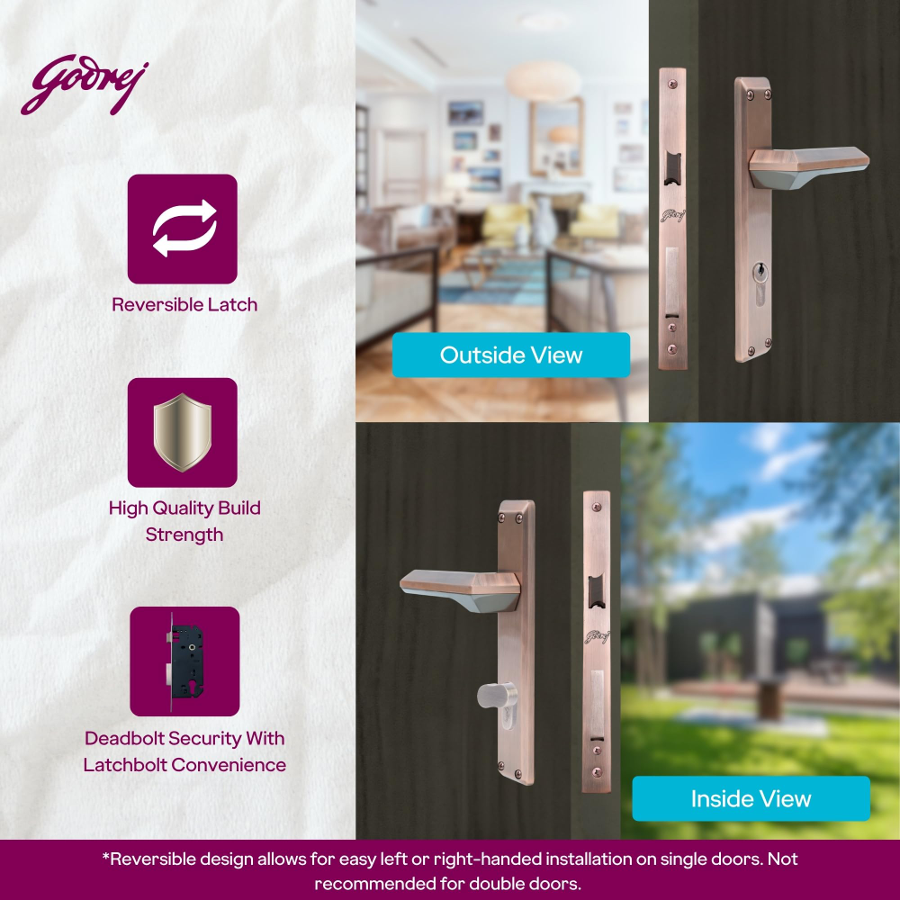 Godrej Mortise Lock | 240mm Plate | 5inch Handle | NEH 23 | Double Throw Deadbolt | 3 Keys | Reversible Left or Right Handed | Door Lock for Home, Main Door | Black Antique Copper Finish | 5 Yr Warranty | 8948