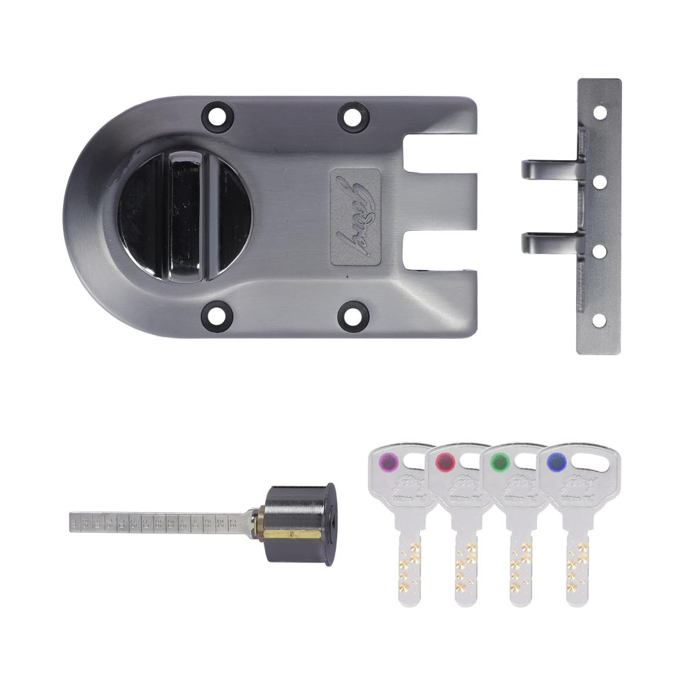 Godrej Rim Lock | Vertibolt Ultra Lock for Wooden Main Door | 1CK Deadbolt | 14 Pin Cylinder | for Inside Opening or Double Door or Sliding Door | 4 Keys | 5Yr Warranty | Manual Locking | Matte Black Nickel | 6048