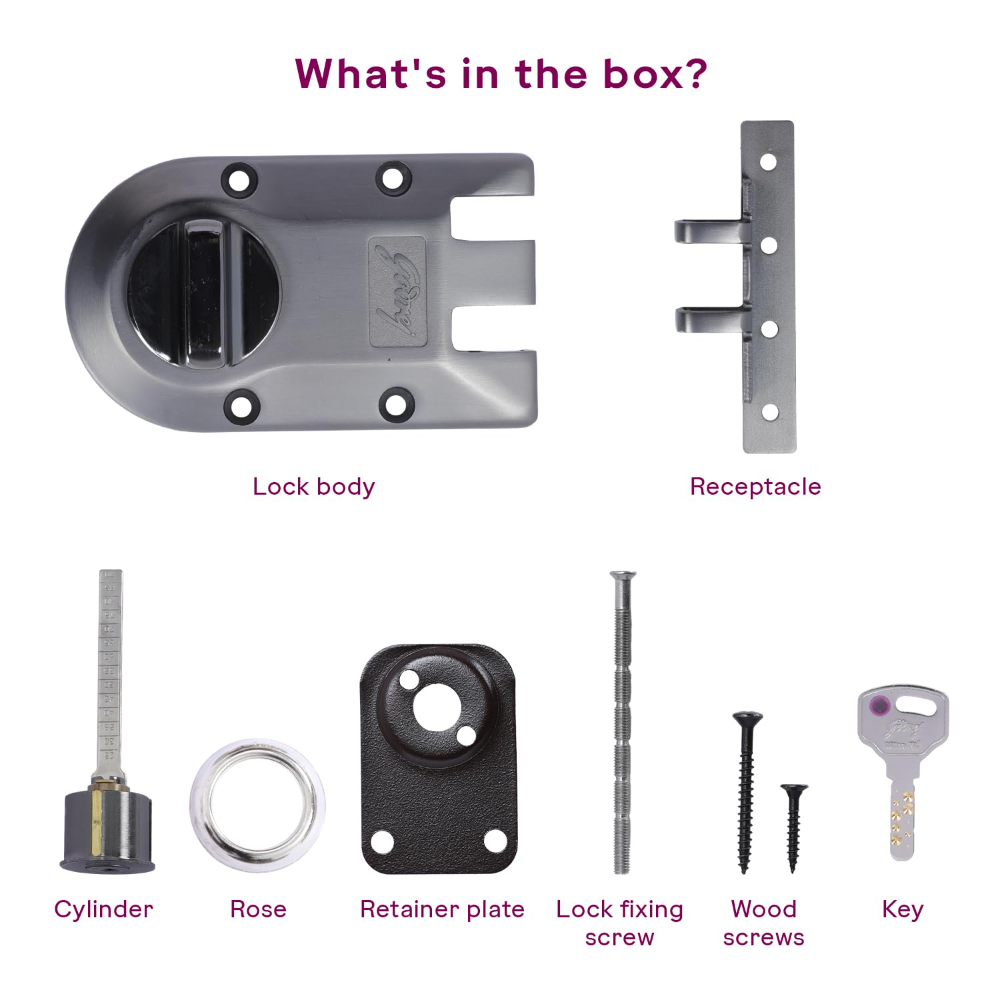 Godrej Rim Lock | Vertibolt Ultra Lock for Wooden Main Door | 1CK Deadbolt | 14 Pin Cylinder | for Inside Opening or Double Door or Sliding Door | 4 Keys | 5Yr Warranty | Manual Locking | Matte Black Nickel | 6048