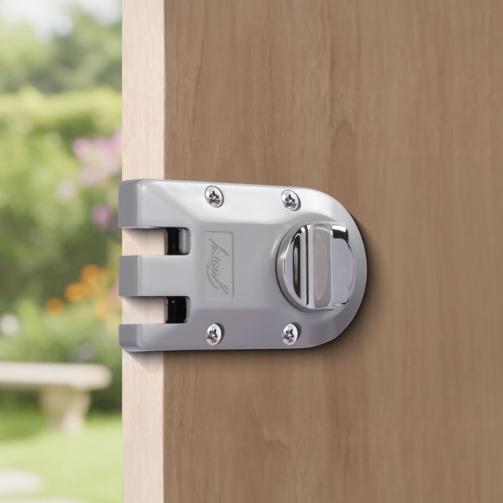 Godrej Rim Lock | Vertibolt Ultra XL plus  Lock for Wooden Main Door | 1CK Deadbolt | 14 Pin Cylinder | for Inside Opening or Double Door or Sliding Door | 4 Keys | 5 Yr Warranty | Manual Locking | Satin Nickel | 6001