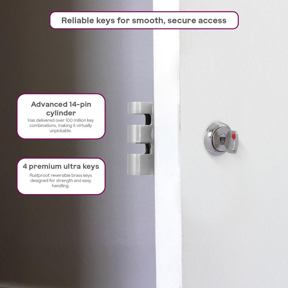 Godrej Rim Lock | Vertibolt Ultra XL plus  Lock for Wooden Main Door | 1CK Deadbolt | 14 Pin Cylinder | for Inside Opening or Double Door or Sliding Door | 4 Keys | 5 Yr Warranty | Manual Locking | Satin Nickel | 6001