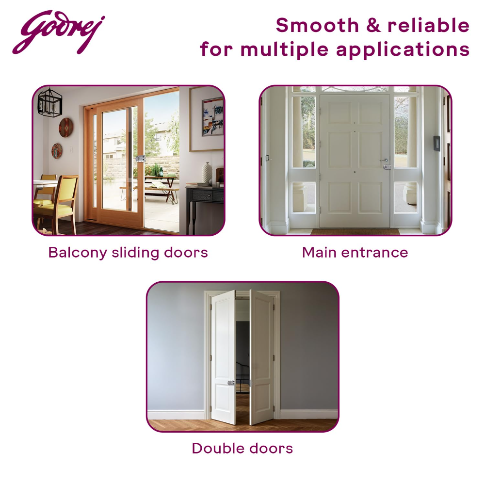 Godrej Rim Lock | Vertibolt Ultra XL plus  Lock for Wooden Main Door | 1CK Deadbolt | 14 Pin Cylinder | for Inside Opening or Double Door or Sliding Door | 4 Keys | 5 Yr Warranty | Manual Locking | Satin Nickel | 6001