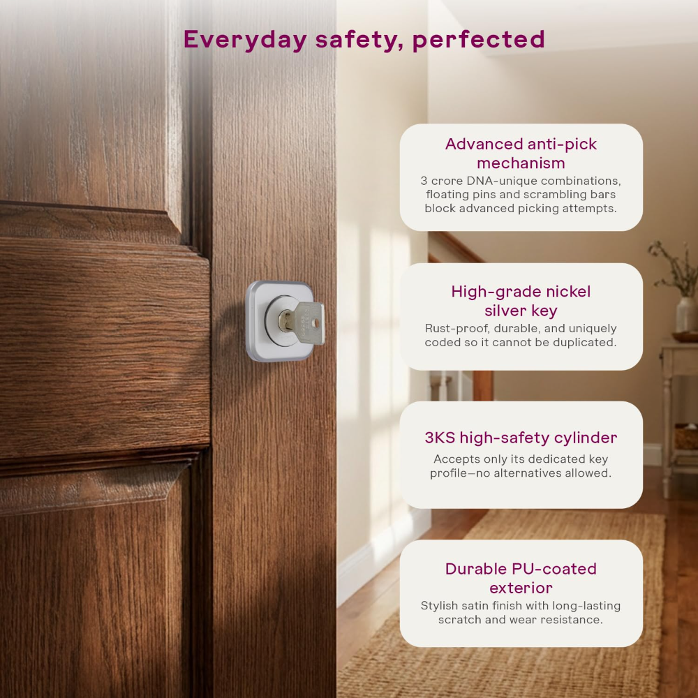 Godrej Rim Lock I Pentabolt Aries 3KS I 5 Bolts I 1CK Latchbolt I for Main Door I for Inside Opening Door l Left or Right Handed Doors I 4Keys I 15Year Warranty I Automatic Locking I Roman Silver Finish|6359
