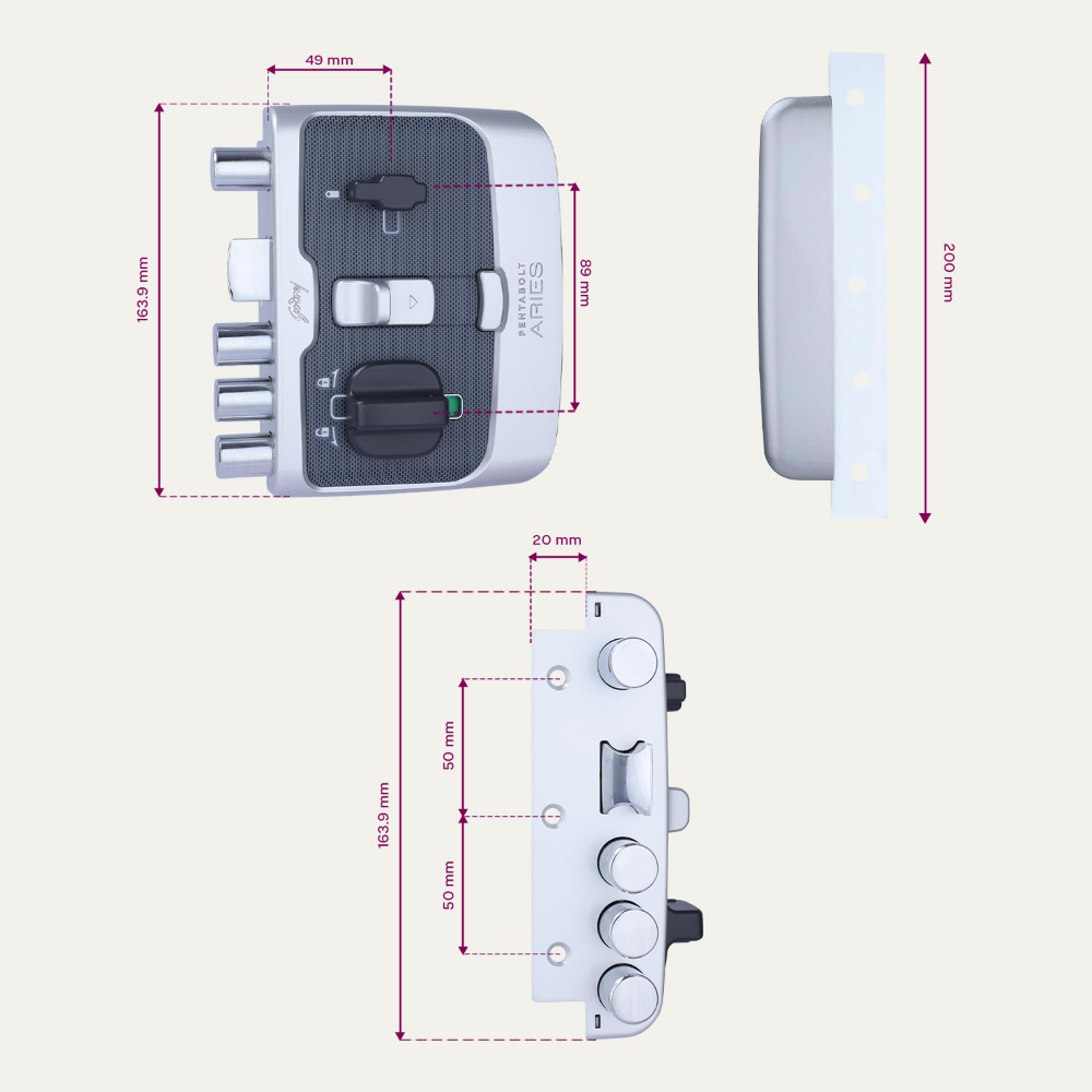 Godrej Rim Lock I Pentabolt Aries 3KS I 5 Bolts I 1CK Latchbolt I for Main Door I for Inside Opening Door l Left or Right Handed Doors I 4Keys I 15Year Warranty I Automatic Locking I Roman Silver Finish|6359