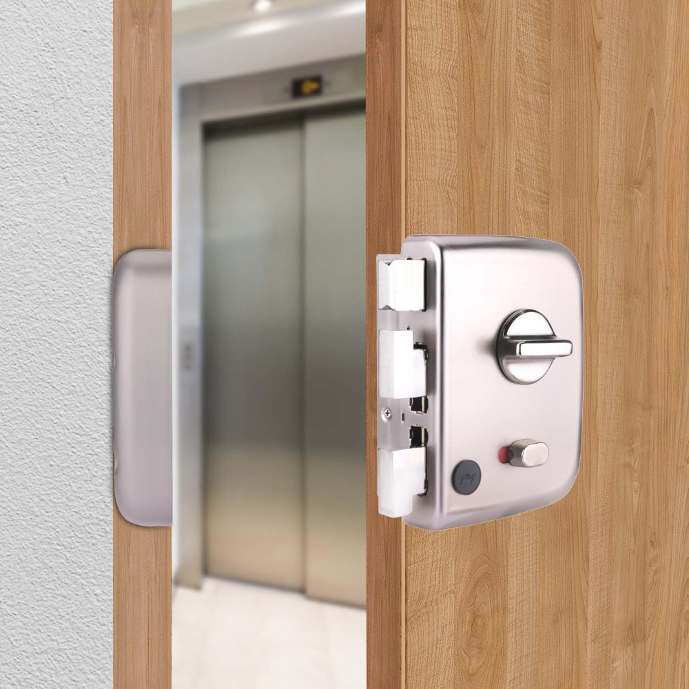 Godrej Rim Lock I Centaur EXS plus  I 1CK Deadbolt I for Inside or Outside Opening Door and Left or Right Handed Doors I 4 Keys I 15 Years Warranty by Godrej I Manual Locking I Satin Nickel Finish | 2551