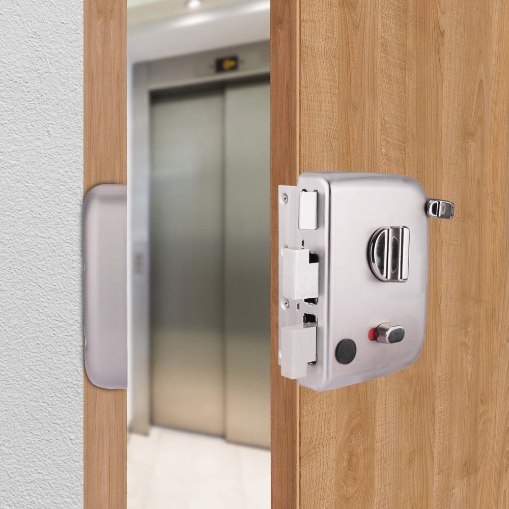 Godrej Rim Lock I Centaur EXS plus I 1Ck Latchbolt | Auto Locking | Suitable for Inside or Outside Opening Doors and Left or Right Handed Doors | Satin Nickel Finish | 4 Keys | 15 Year Warranty | 2550