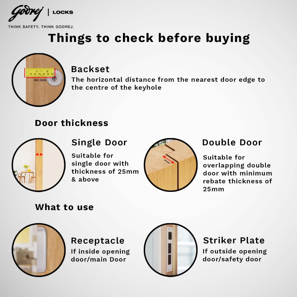 Godrej Rim Lock I Centaur EXS plus I 1Ck Latchbolt | Auto Locking | Suitable for Inside or Outside Opening Doors and Left or Right Handed Doors | Satin Nickel Finish | 4 Keys | 15 Year Warranty | 2550