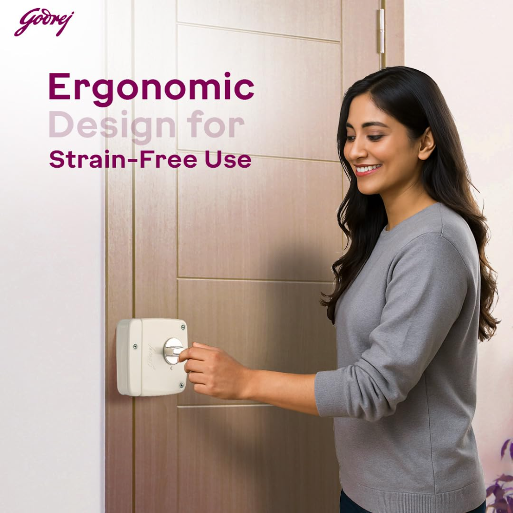 Godrej Rim Lock I Tribolt Compact 1CK Door Lock | Triple Bolt Lock for Wooden Door | 3 Reversible Keys | 21mm Deadbolt 60mm Backset I 5 Year Warranty | Cool Ivory| 9126