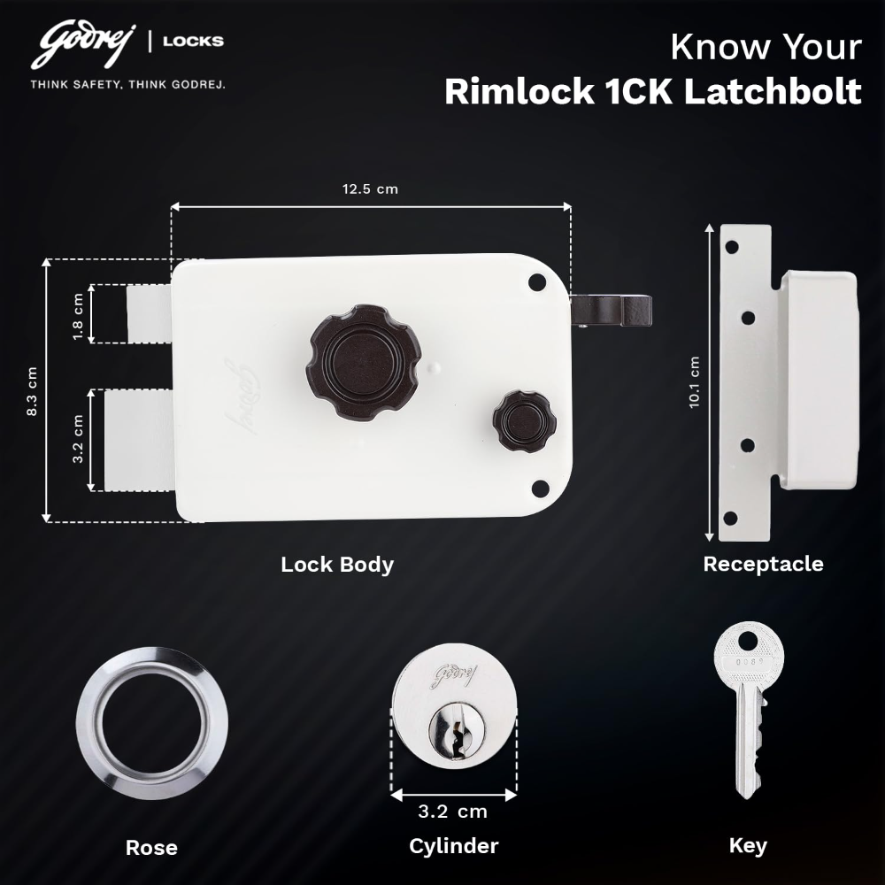Godrej Locks 9104 Key Rim Lock (Beige and Brown, Polished Finish) 9104