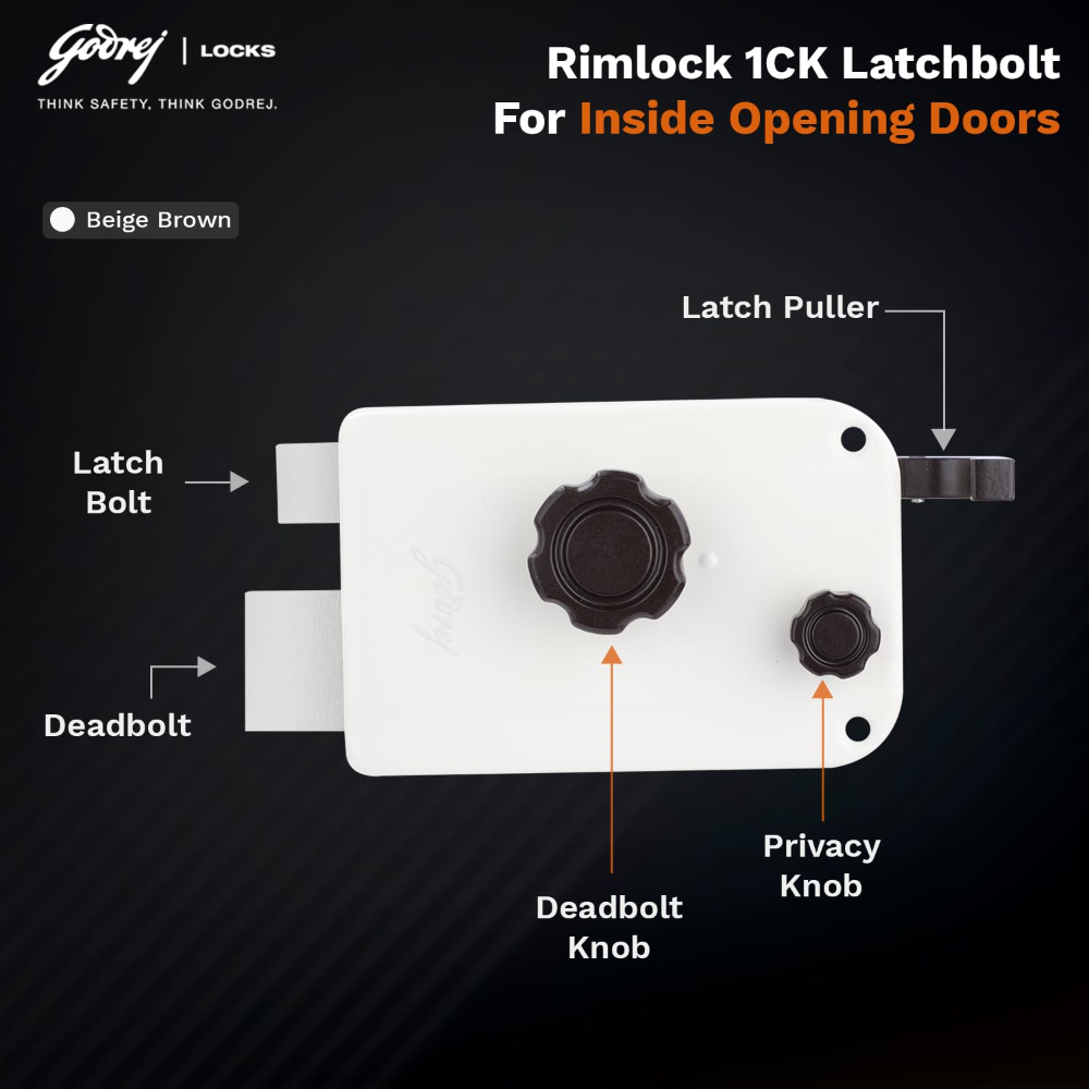 Godrej Locks 9104 Key Rim Lock (Beige and Brown, Polished Finish) 9104