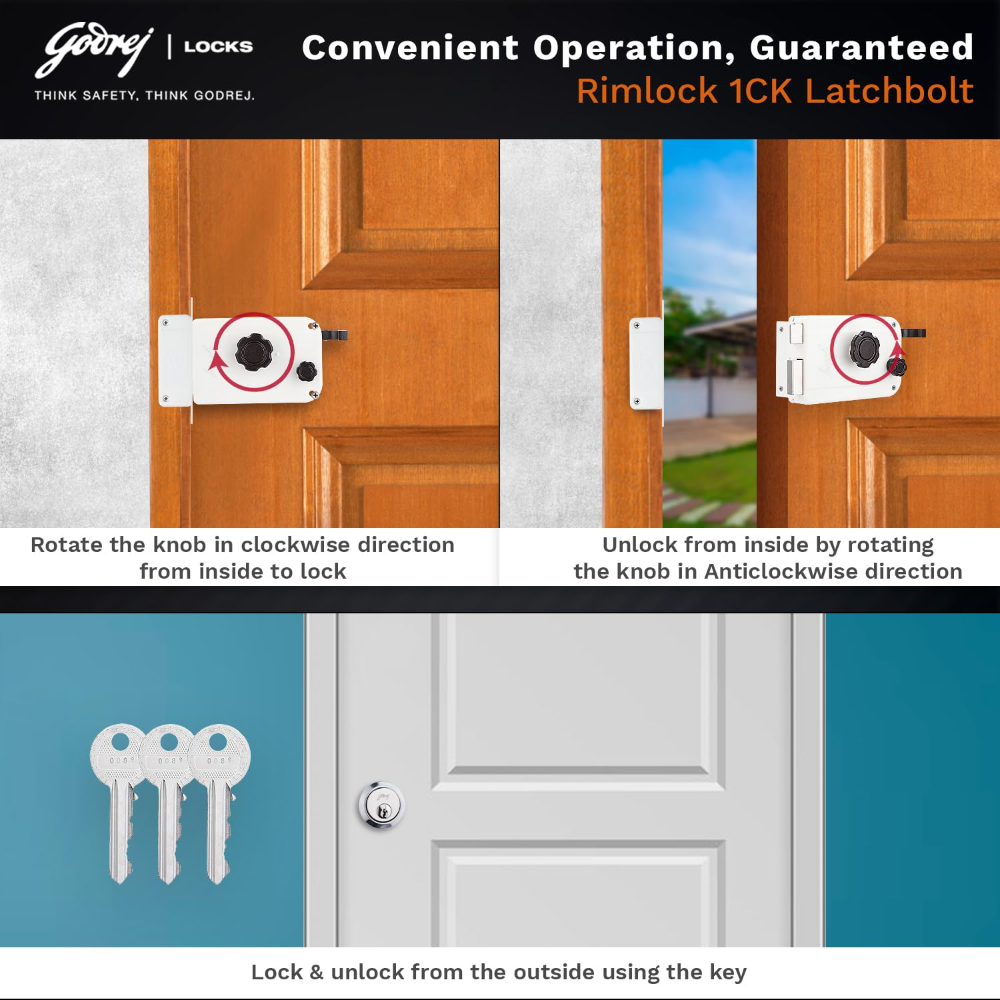Godrej Locks 9104 Key Rim Lock (Beige and Brown, Polished Finish) 9104