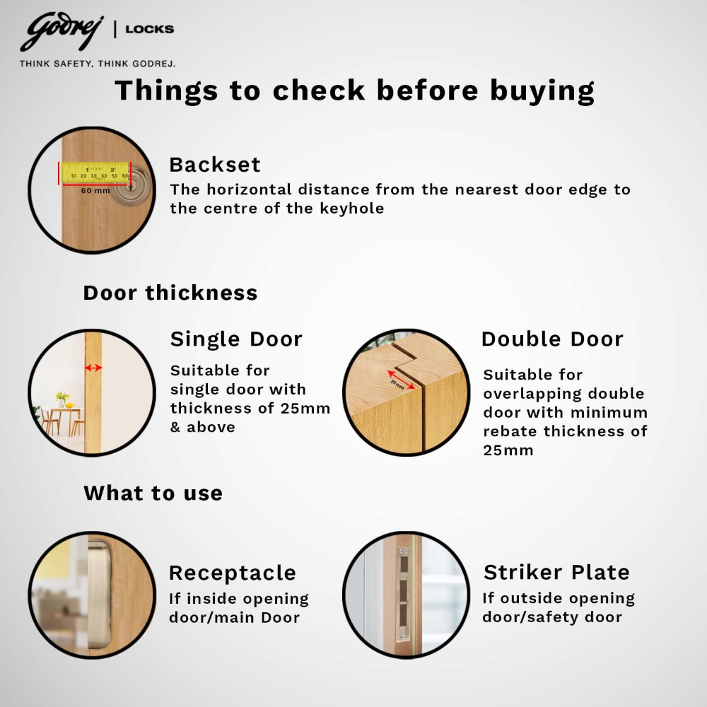 Godrej Rim Lock I Centaur EXS plus I 1CK Latchbolt I for Inside or Outside Opening Door and Left or Right Handed Doors I 4 Keys I 15 Years Warranty I Auto Locking I Free Installation (Antique Brass) 2553