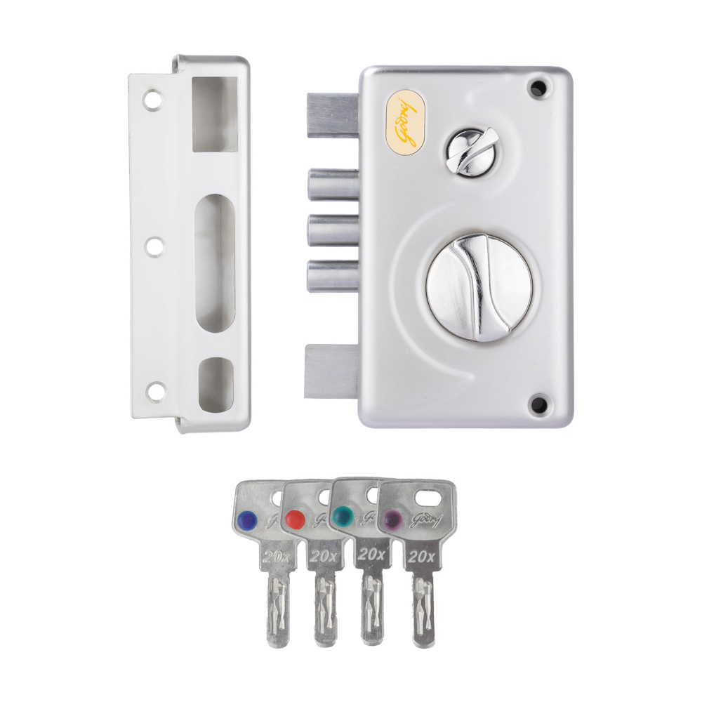 Godrej Rim Lock I Pentabolt EXS plusI 5 Bolts I 1CK Deadbolt I Inside Opening Main Door and Left or Right Handed Door I 4 Keys I 15-Year Warranty I Manual Locking I Satin Nickel Finish 3346
