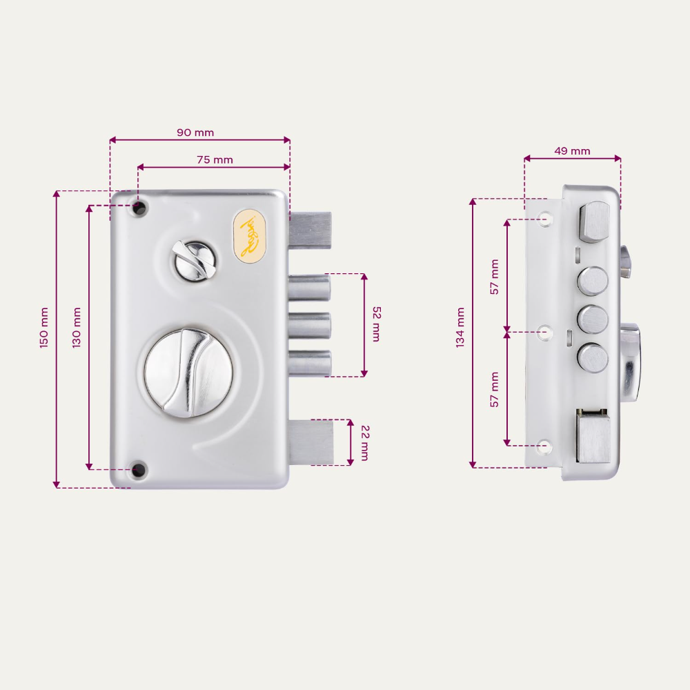 Godrej Rim Lock I Pentabolt EXS plusI 5 Bolts I 1CK Deadbolt I Inside Opening Main Door and Left or Right Handed Door I 4 Keys I 15-Year Warranty I Manual Locking I Satin Nickel Finish 3346