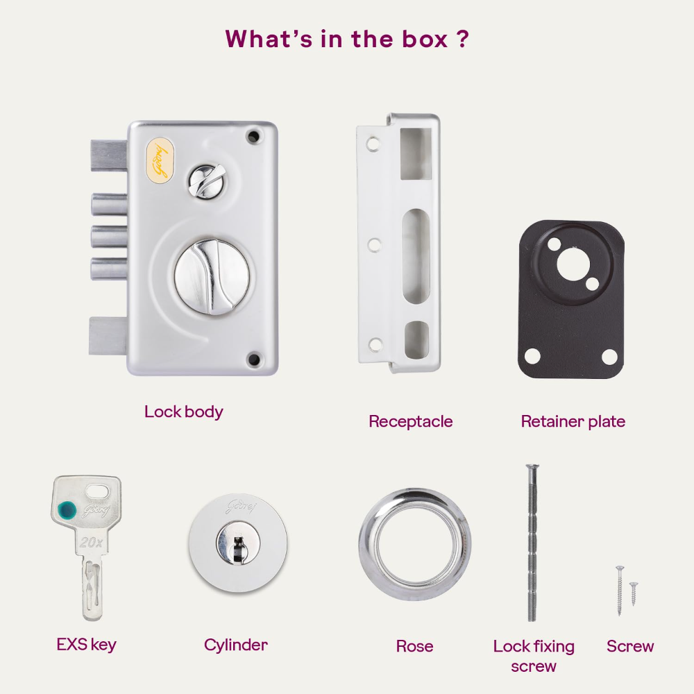 Godrej Rim Lock I Pentabolt EXS plusI 5 Bolts I 1CK Deadbolt I Inside Opening Main Door and Left or Right Handed Door I 4 Keys I 15-Year Warranty I Manual Locking I Satin Nickel Finish 3346