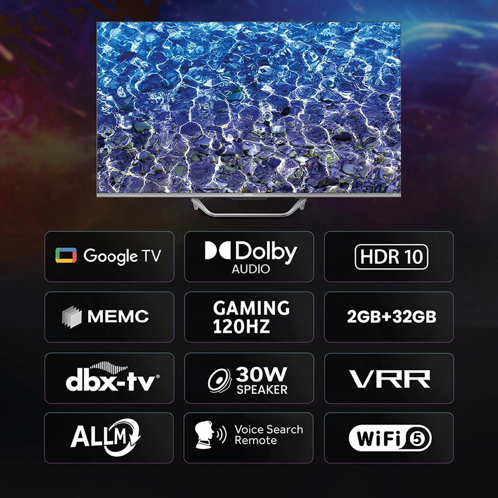 Haier S80 Series 165cm (65) 4K Ultra HD QLED Smart LED Google TV H65S80FUX (Black)