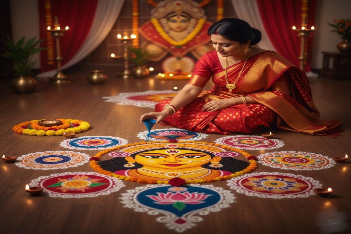 Durga Puja Rangoli Design 