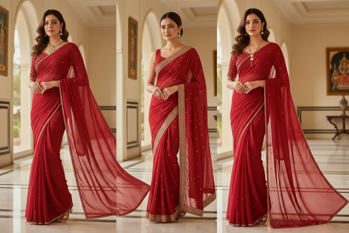 Red Saree Design 3